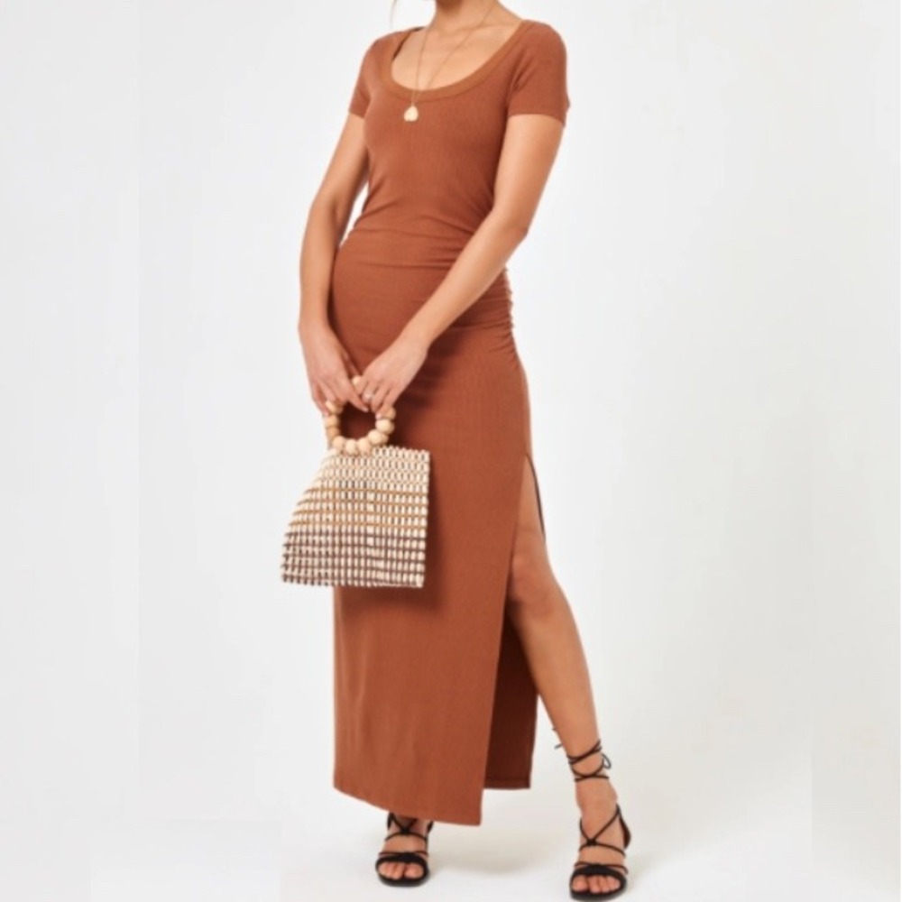 L Space Coffee Brown Valencia Ribbed Maxi Dress Size‎ XS